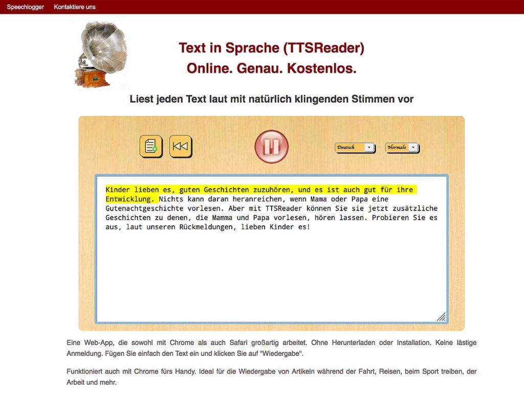TTS Reader ist auch online und kostenlose Software