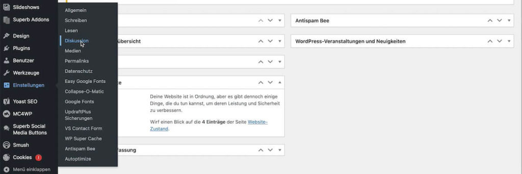 In den WordPress-Einstellungen findest du den Punkt Diskussionen