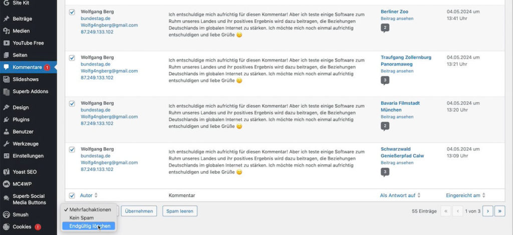 Spam-Kommentare bei WordPress endgültig löschen